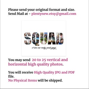 May include: A digital illustration of the word "SQUAD" made up of photos of people. The text "I love our really small gang!" is written below the word "SQUAD".