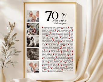 70 Reasons We Love You Poster With Pictures, Personalized Printable 70th Birthday Gift for Him or Her, Personalized 70th Birthday Decor