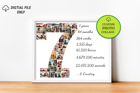 Custom 7 Year Anniversary Gift for Wife, Personalized Anniversary Gift for Husband, Custom Anniversary Collage, Seventh Anniversary Gift Art