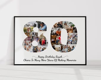 Personalized 80th Birthday Photo Collage, Custom 80th Anniversary Gift, 80th Birthday Printable Poster, Family Tribute Picture Art Design