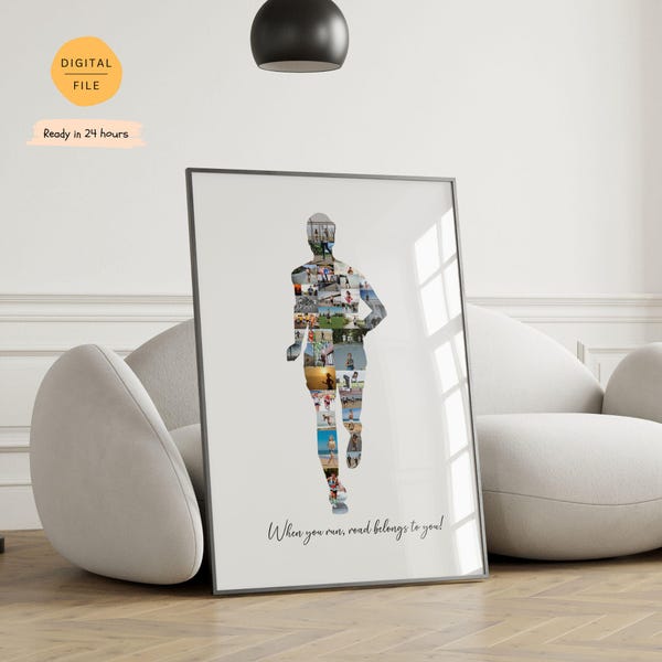 Läufer benutzerdefinierte Geschenk, laufende Fotocollage, Läufer-Wand-Plakat, Läufer einzigartige Geschenkidee, laufende Verliebte druckbare Wand-Montage.