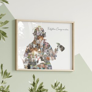 Firefighter dad and son laser photo collage for a unique keepsake.