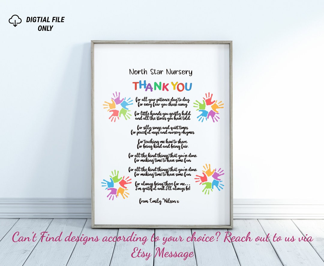 Personalised Thank You Poem Print Wall Art Leaving Gifts for Key Worker
