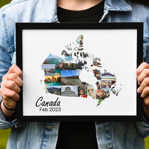 Kanada Fotocollage, Flitterwochen Hochzeitsgeschenk, Flitterwochen Fotocollage, Wandkunst, Flitterwochen Karte, Wandbild Flitterwochen, Landkarte zum Ausdrucken, personalisiertes Geschenk für Sie