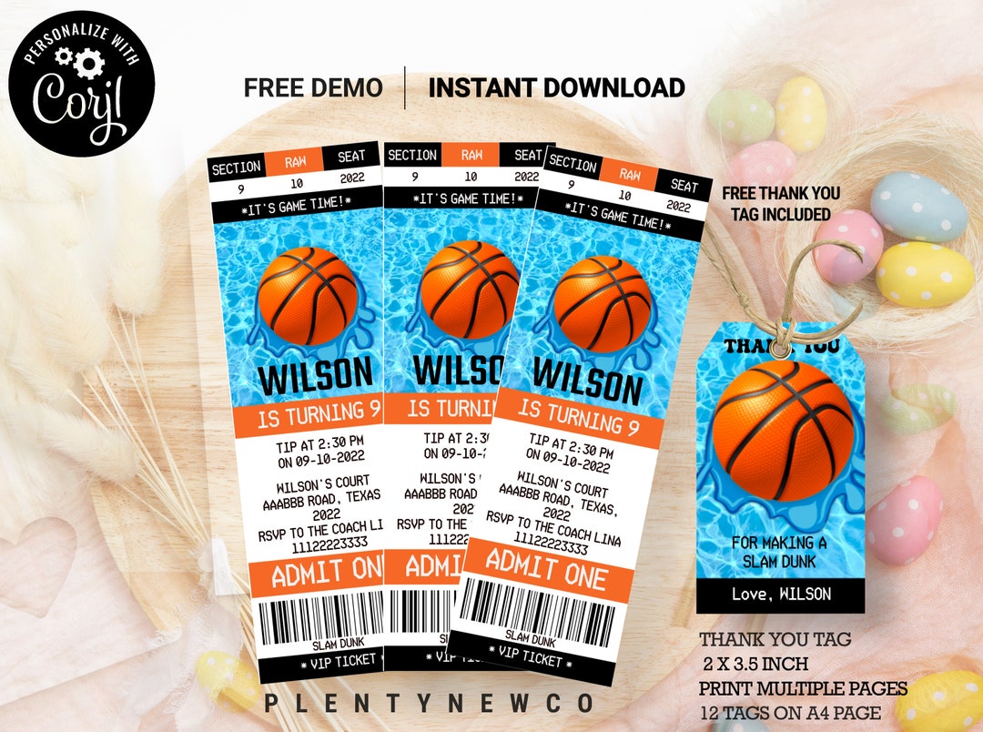 Editable Basketball Pool Party, Birthday Invitation, Printable Template