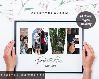 LOVE Photo Collage Christmas Gift Idea Anniversary Gift Birthday Gift for Boyfriend Family Photo Collage Personalized Love Photo Collage