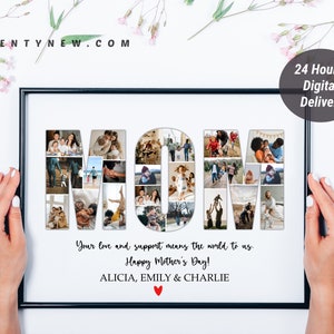 MOM Photo Collage, Gift for Mothers Day, Mum Birthday Gift, Unique Photo Collage Party Decoration, Custom Photo Gift, Printible Mother&#39;s Day