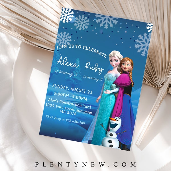 Frozen Joint Birthday Invitation Frozen Sisters Joint Party Invitation Girl Else and Anna Double Birthday Invite EDITABLE Instant Digital