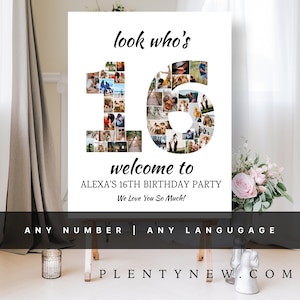 Look Who's 16, 16. Geburtstag Foto-Collage, 16. Foto-Collage-Board, Foto Montage Display Poster, personalisierte Geschenkideen Digitaler Download