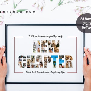 Regalo personalizado de despedida, marco de collage de regalo de despedida de ciudades en movimiento, mensajes del libro de visitas, regalo de collage de jubilación. Regalo personalizado del nuevo capítulo
