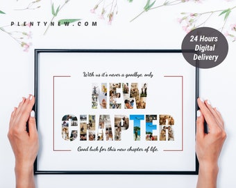 Goodbye custom gift, Moving cities farewell gift collage frame, Guestbook messages, Retirement collage gift. Personalised new chapter gift