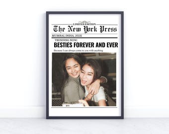 Custom Newspaper Print, Custom Friendship Wall Art, College Dorm, Gift for Friend, Best Friend Gift, Custom Gift, Modern Girly Room Decor