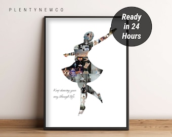Impresión de collage de fotos de ballet personalizada, regalo de bailarina personalizado para niñas, decoración de estudio de danza, retrato elegante de bailarina, regalo de recital de ballet