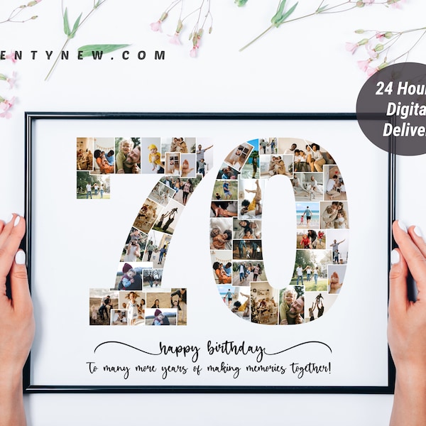 Personalized 70th Birthday Photo Collage Gifts, Number Photo Collage with your pictures, 70th Birthday, 70th Anniversary Gift, PRINTABLE