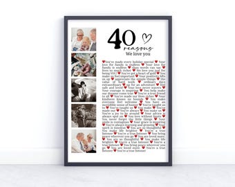 40 Reasons We Love You Poster With Pictures, Personalized Printable 40th Birthday Gift for Him or Her, Personalized 40th Birthday Decor