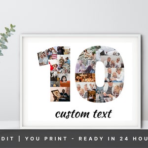 Custom 10th Birthday Photo Collage Number Photo Collage 10th Birthday 10th Anniversary Gift Custom PRINTABLE tenth birthday photo collage