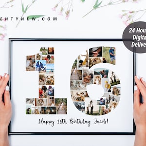 16th Birthday Photo Collage, Personalized 16th Picture Collage Template, Sixteenth Birthday Gift, Digital Photo Collage, Sixth Anniversary