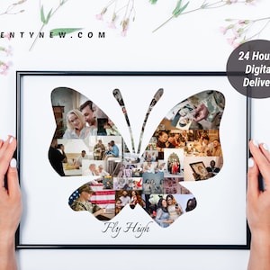 Colagem de fotos de borboleta personalizada, presente em forma de borboleta para seu melhor amigo imprimível, melhor amigo, presente de aniversário, decoração de festa, presente para ela