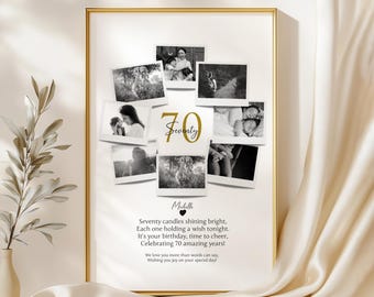 Collage de fotos personalizado para 70 cumpleaños, regalo para 70 cumpleaños, arte mural para 70 cumpleaños, decoración con fotos Polaroid, regalo único para 70 cumpleaños, mamá, hermana y papá.