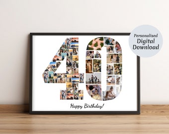 40歳の誕生日フォトコラージュ、パーソナライズされた40歳の誕生日フォトコラージュ、家族への贈り物、数字コラージュ、彼への贈り物、彼女への贈り物、40コラージュ