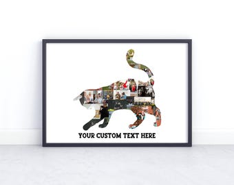 May include: A black and white photo collage of a cat, with the text "Your Custom Text Here" below the image.