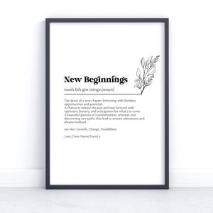 Personalised New Beginnings Definition Print, New Beginnings Gift, New Job Gift, New House Gifts, Next Chapter Gifts, Inspirational Wall Art