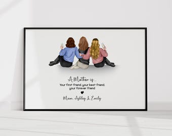 Regalo personalizzato per la mamma, regalo per la festa della mamma, regalo madre-figlia per la mamma, regalo di compleanno, ritratto personalizzato per madre e figlie.