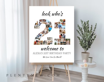 Look Who's 21, 21st Birthday Photo Collage Poster,  Customizable Photo Collage Board, Photo Montage Display Poster, Personalised Download