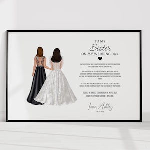 Huwelijkscadeau zus bruid van bruid op trouwdag, aangepaste bruiloftillustratie, cadeau zus bruid, aandenken bruidstekening