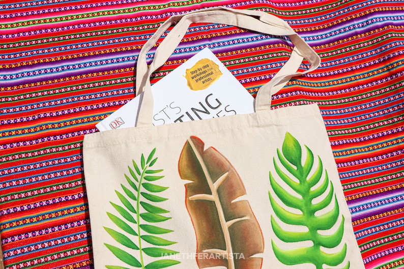 Tropical leaves tote bag tropical tote bag banana leaf tote bag reusable tote bag cute tote bag hand painted tote bag personalized bag