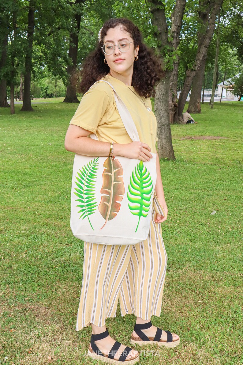 Tropical leaves tote bag tropical tote bag banana leaf tote bag reusable tote bag cute tote bag hand painted tote bag personalized bag