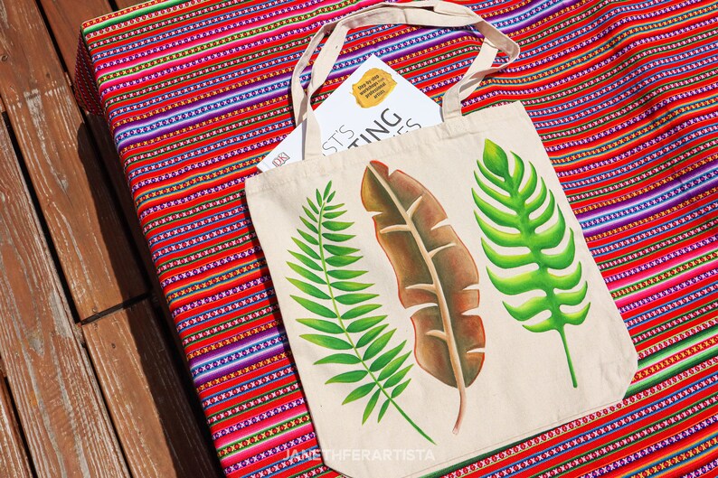 Tropical leaves tote bag tropical tote bag banana leaf tote bag reusable tote bag cute tote bag hand painted tote bag personalized bag