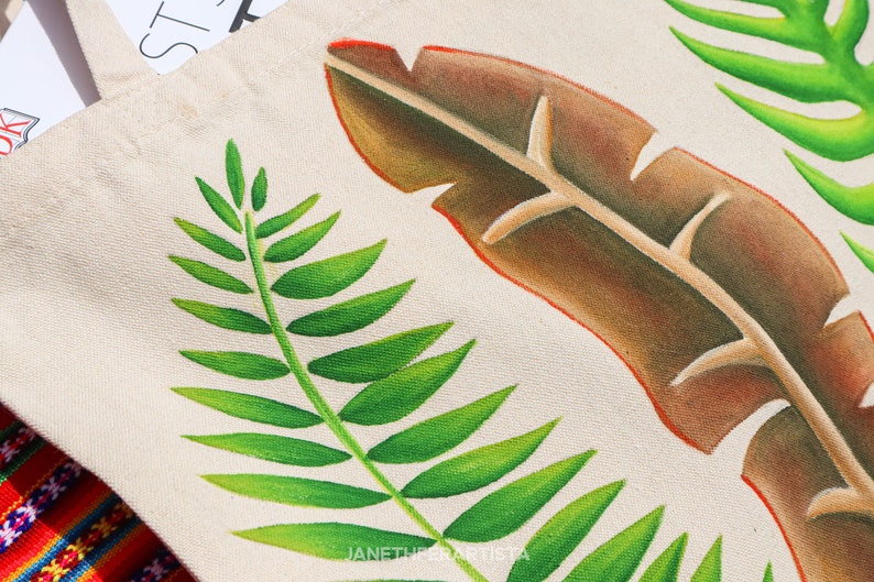 Tropical leaves tote bag tropical tote bag banana leaf tote bag reusable tote bag cute tote bag hand painted tote bag personalized bag