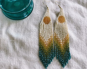 Beaded Fringe Earrings | Golden Sun, Turquoise, Green