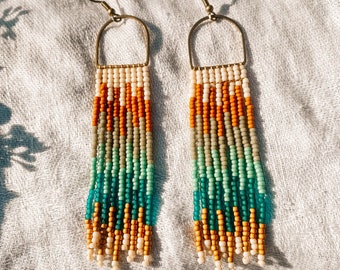 Boho Beaded Fringe Earrings – Blush, Orange, Sage, and Turquoise