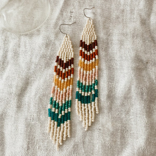 Muted Rainbow Chevron Fringe Earrings - Beaded Earrings - Jewelry gift - Bohemian earrings - Anthropologie Style - Gifts for Her