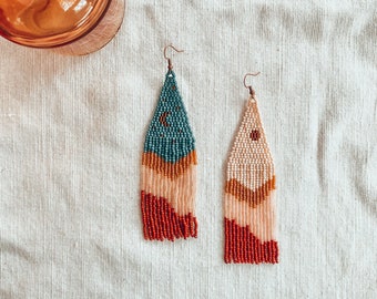 Moon and Sun Beaded Fringe Earrings | Boho Statement Jewelry