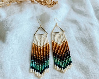 Boho Beaded Fringe Earrings | Yellowstone Inspired, Neutral Colors