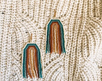 Rainbow Beaded Earrings - Muted, warm tones