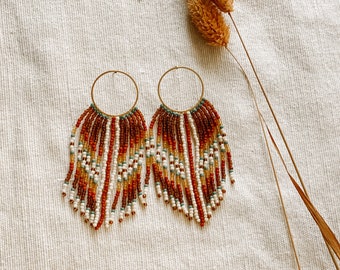 Stud frame earring with western boho beaded fringe | statement earrings | desert vibes | indo-western style | Bohemian - indie style