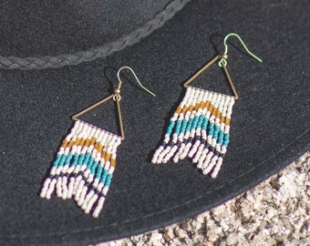 Taylor - Turquoise and Mustard, Desert vibes, BOHO beaded earrings