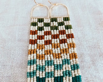 Beaded Checkers Fringe Earrings – Bohemian Dangle Jewelry