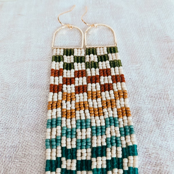 Muted Rainbow Checkers - Beaded Earrings - Fringe dangle earrings - Jewelry gift - Bohemian earrings - Anthropologie Style - Gifts for Her