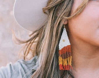 Autumn Ridges - Sunset & Ridgeline inspired beaded fringe earrings | Gifts for her, Gifts for outdoorsy people, Handmade earrings