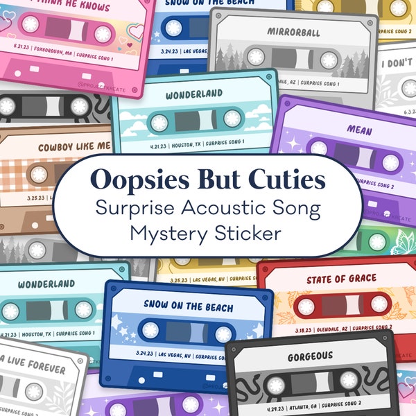 Oopsies But Cuties Mystery Surprise Acoustic Song Cassette Tape Sticker, Vinyl Sticker, Die Cut