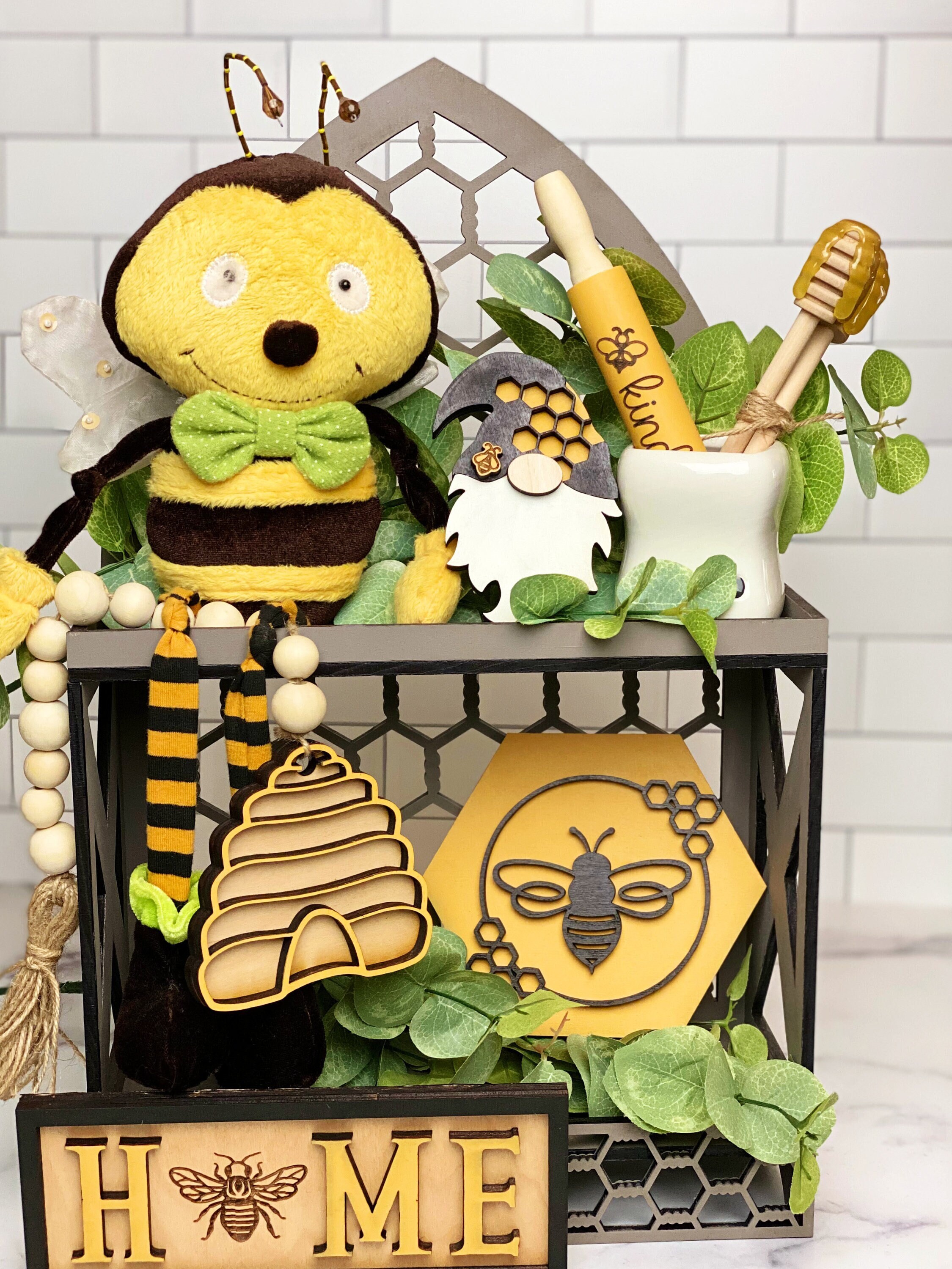 Honey Bee Decor for Home - Bumble Bee Tiered Tray Decor - 3 Double