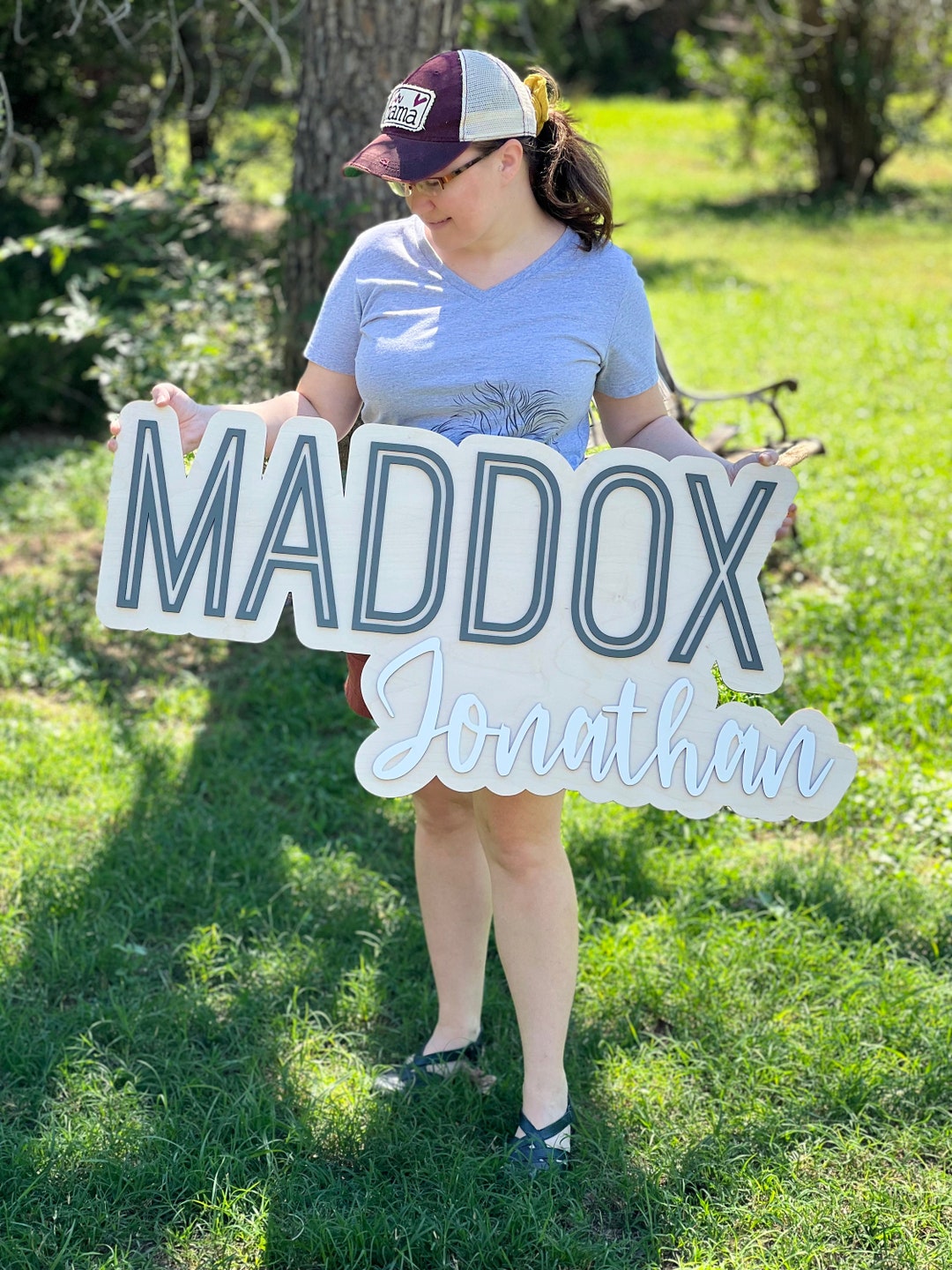 Large Wooden Name Sign Double Layer Wooden Offset Name Nursery Decor