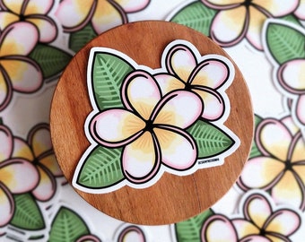 PINK PLUMERIA Vinyl Sticker | Plumeria Sticker, Waterproof Vinyl Sticker, Tropical Flower, Hawaii