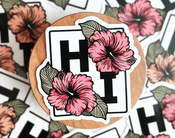 HI-BISCUS Clear Vinyl Sticker | Hibiscus Sticker, Waterproof Vinyl Sticker, Tropical Flower, Hawaii Sticker