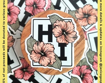 HI-BISCUS Vinyl Sticker | Hibiscus Sticker, Waterproof Vinyl Sticker, Tropical Flower, Hawaii